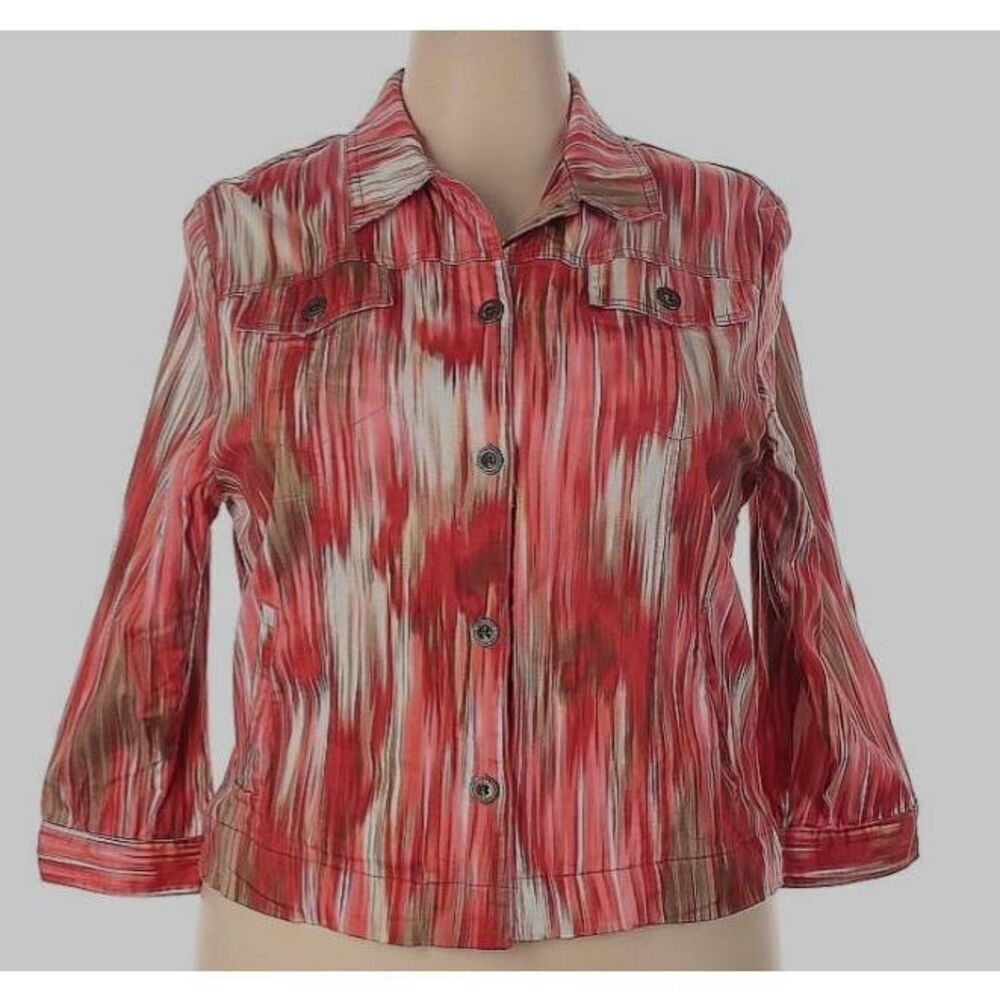 NWOT N Touch petite button front red white brown size 14 jacket